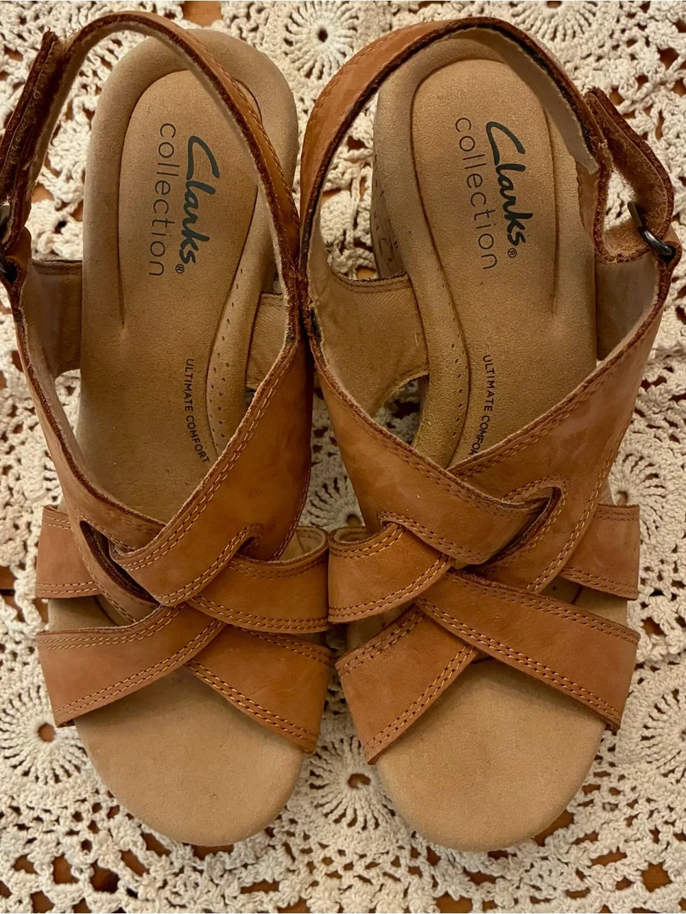 Clarks Giselle Tan Leather Cork Wedge Sandal